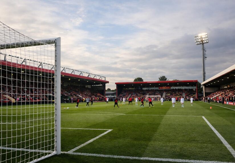 Bournemouth's vitality stadium with just one goal visible and no writing on the stands